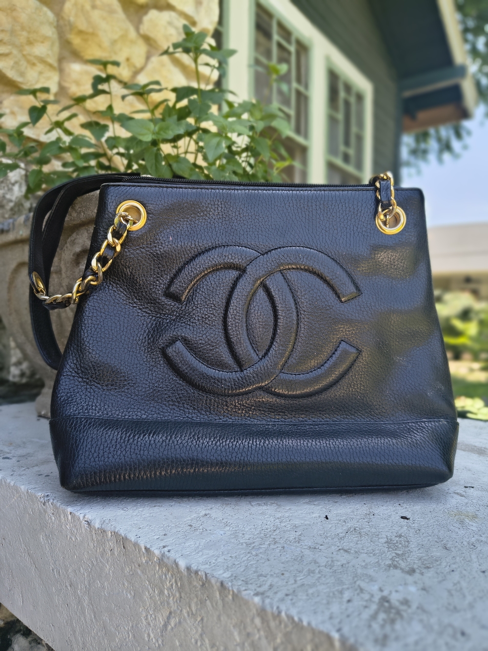 Chanel Black Quilted CC Leather Shoulder Bag